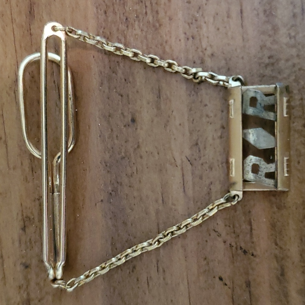 Vtg, Swank "RR" Lettered Monogram Initials Tie Bar Clip